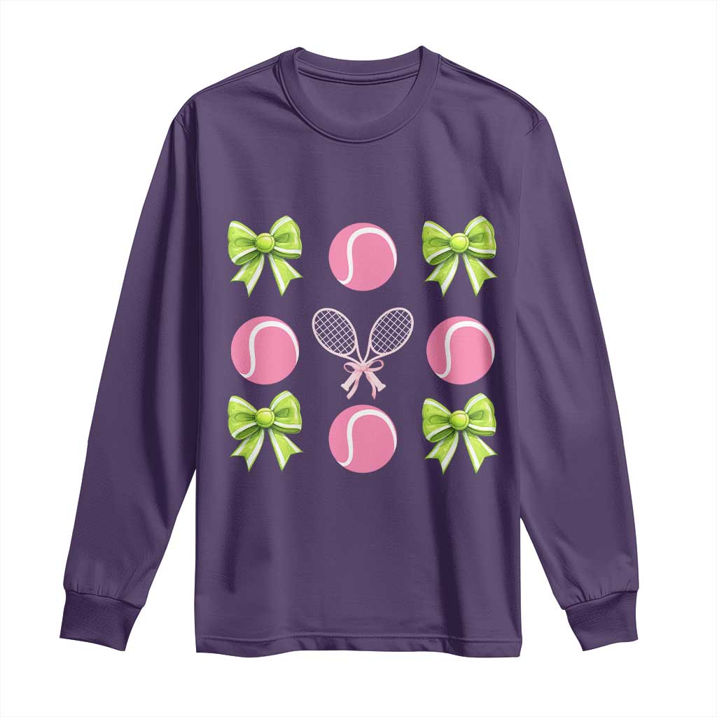 Pink Bow Coquette Tennis Lover Long Sleeve Shirt Funny Tennis Girl Gift TS12 Purple Print Your Wear