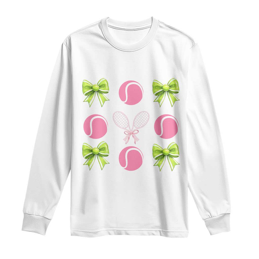 Pink Bow Coquette Tennis Lover Long Sleeve Shirt Funny Tennis Girl Gift TS12 White Print Your Wear