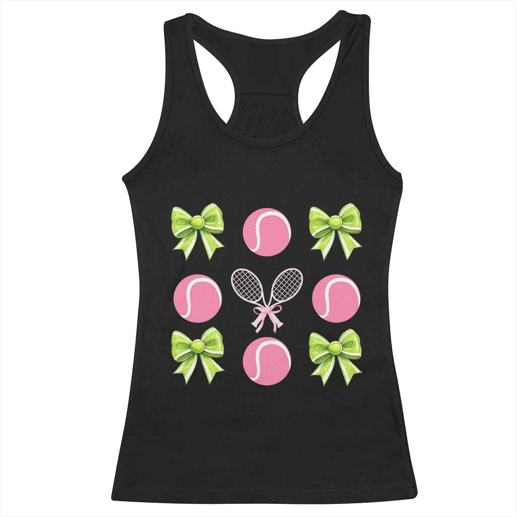 Pink Bow Coquette Tennis Lover Racerback Tank Top Funny Tennis Girl Gift TS12 Black Print Your Wear
