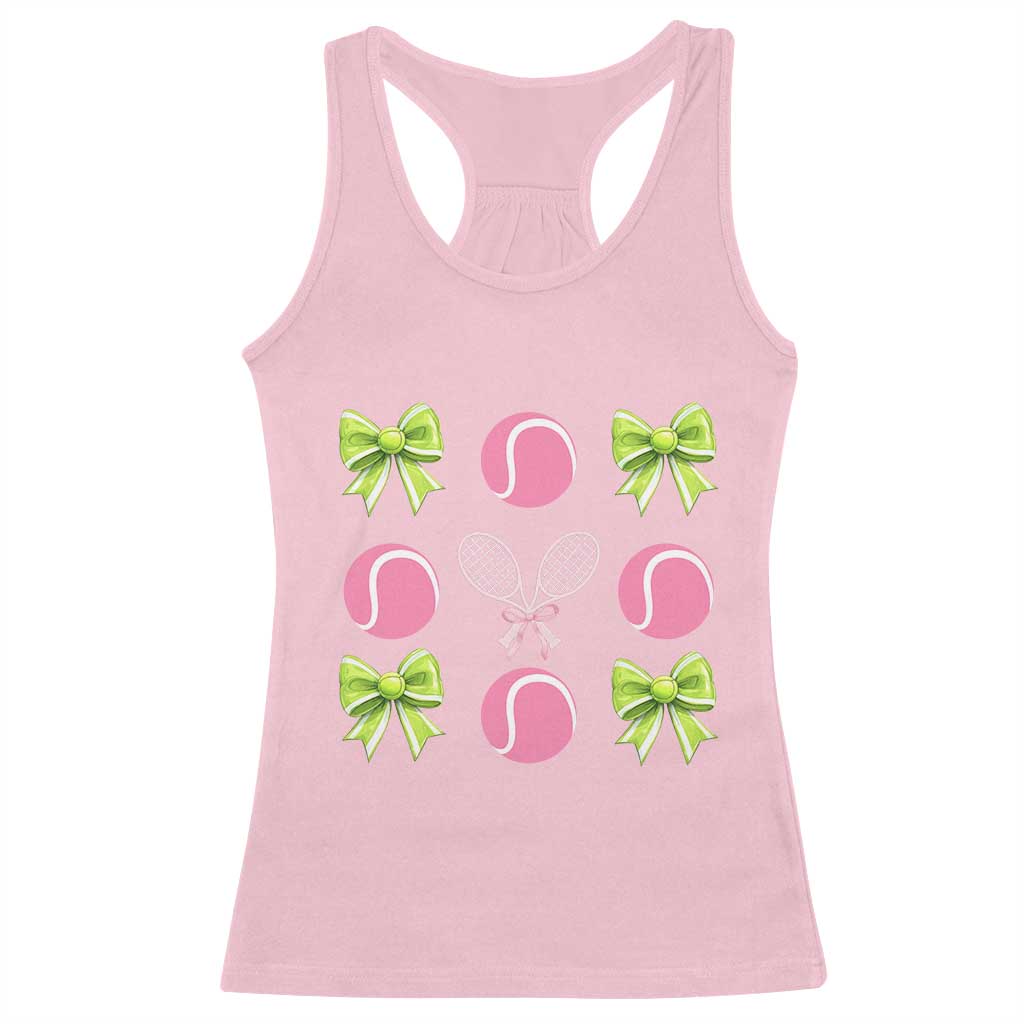 Pink Bow Coquette Tennis Lover Racerback Tank Top Funny Tennis Girl Gift TS12 Light Pink Print Your Wear