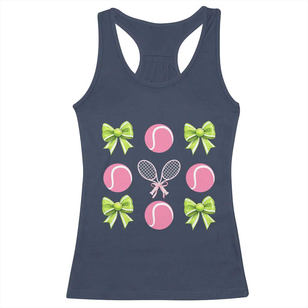 Pink Bow Coquette Tennis Lover Racerback Tank Top Funny Tennis Girl Gift TS12 Navy Print Your Wear