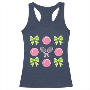 Pink Bow Coquette Tennis Lover Racerback Tank Top Funny Tennis Girl Gift TS12 Navy Print Your Wear