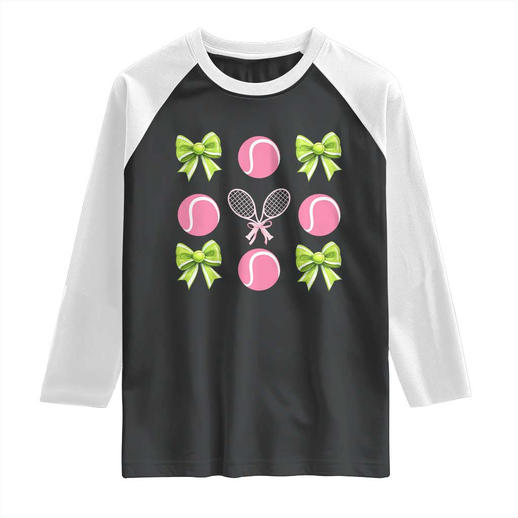 Pink Bow Coquette Tennis Lover Raglan Shirt Funny Tennis Girl Gift TS12 Black White Print Your Wear