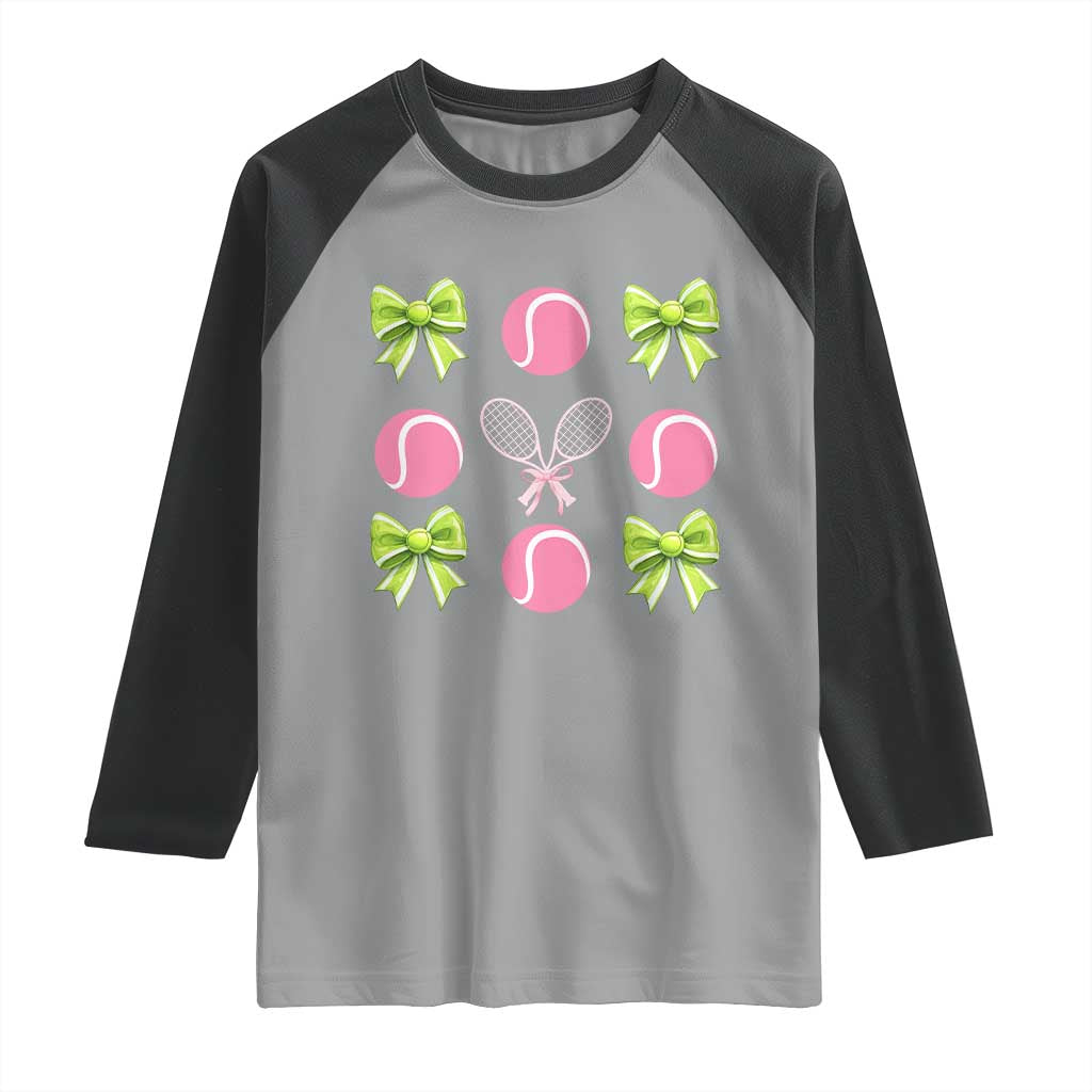 Pink Bow Coquette Tennis Lover Raglan Shirt Funny Tennis Girl Gift TS12 Sport Gray Black Print Your Wear