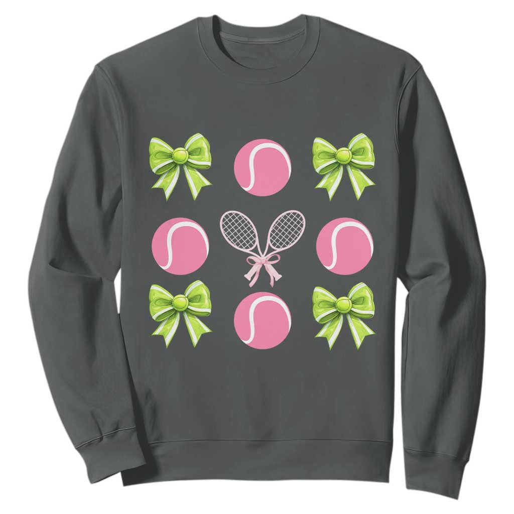 Pink Bow Coquette Tennis Lover Sweatshirt Funny Tennis Girl Gift TS12 Dark Heather Print Your Wear