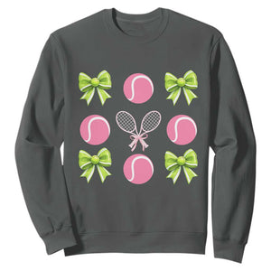 Pink Bow Coquette Tennis Lover Sweatshirt Funny Tennis Girl Gift TS12 Dark Heather Print Your Wear