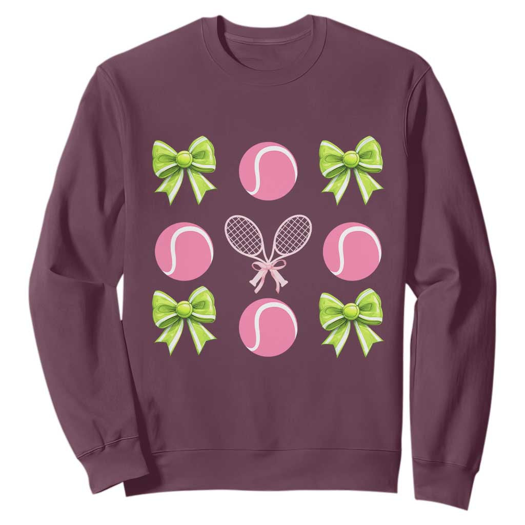Pink Bow Coquette Tennis Lover Sweatshirt Funny Tennis Girl Gift TS12 Maroon Print Your Wear