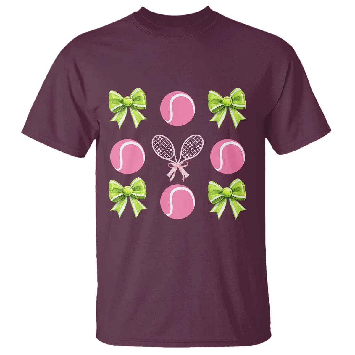 Pink Bow Coquette Tennis Lover T Shirt Funny Tennis Girl Gift TS12 Maroon Print Your Wear