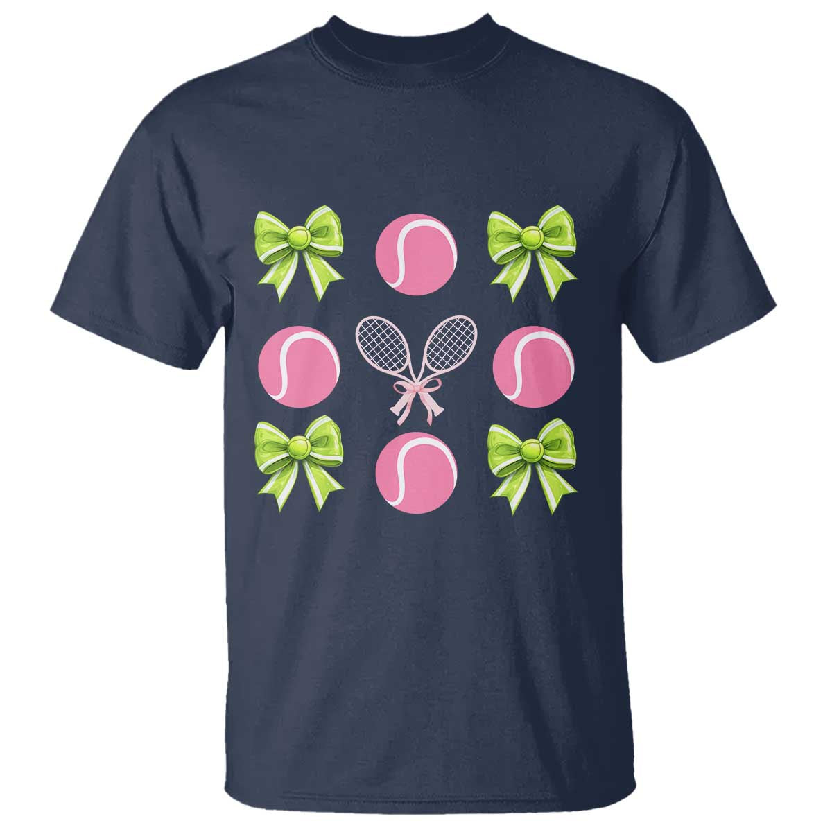 Pink Bow Coquette Tennis Lover T Shirt Funny Tennis Girl Gift TS12 Navy Print Your Wear