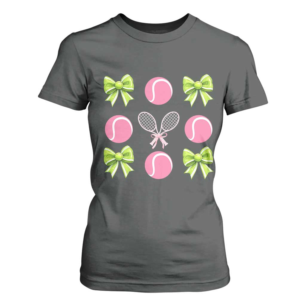 Pink Bow Coquette Tennis Lover T Shirt For Women Funny Tennis Girl Gift TS12 Dark Heather Print Your Wear