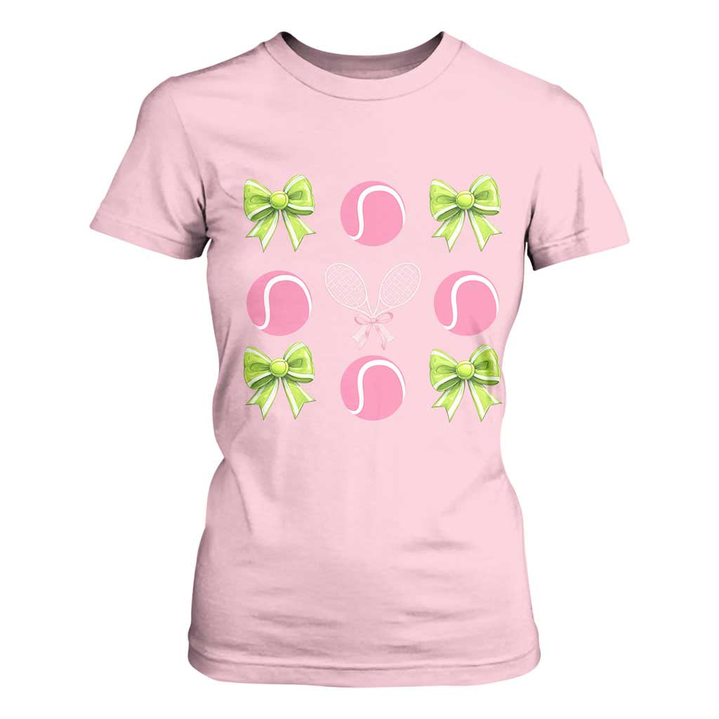 Pink Bow Coquette Tennis Lover T Shirt For Women Funny Tennis Girl Gift TS12 Light Pink Print Your Wear