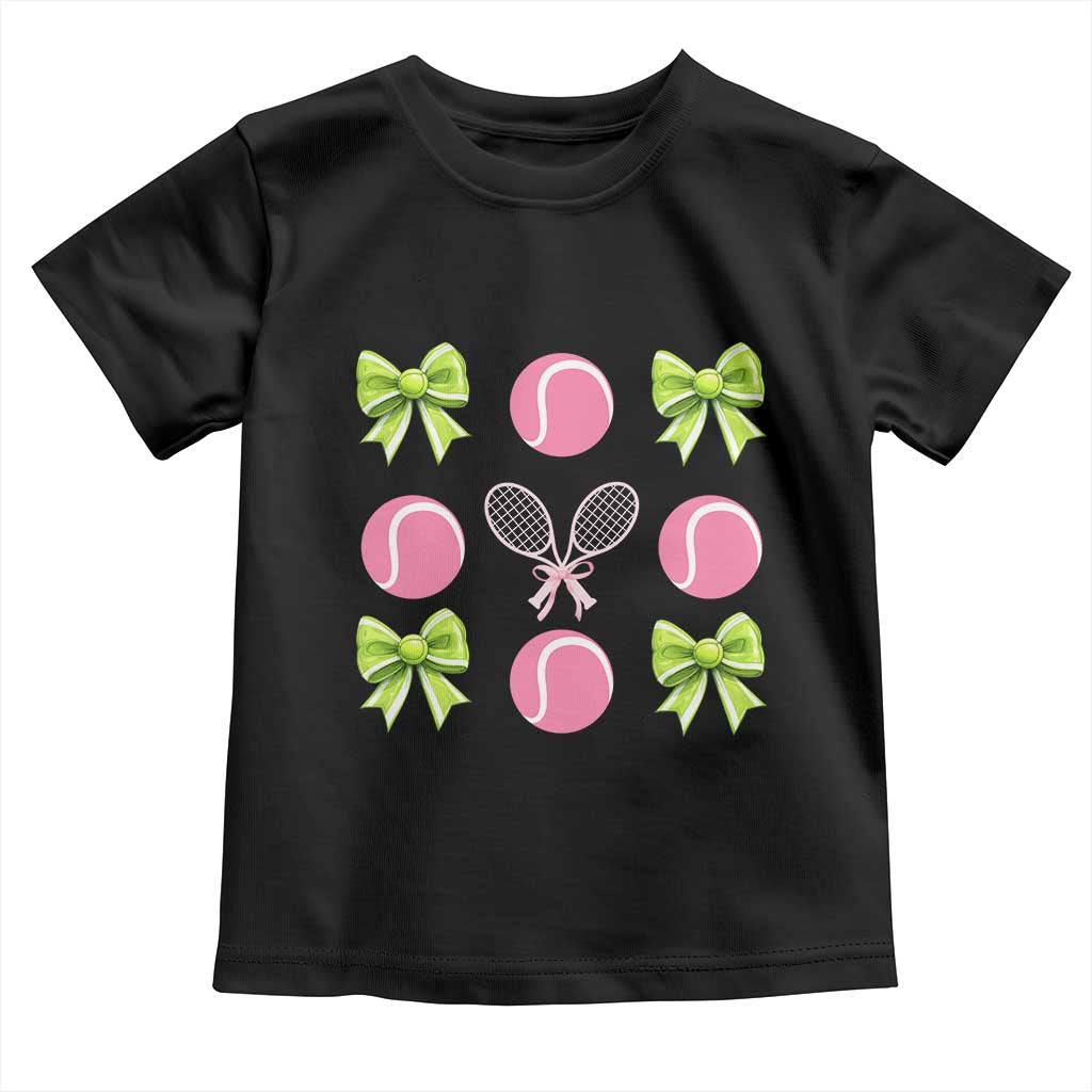 Pink Bow Coquette Tennis Lover Toddler T Shirt Funny Tennis Girl Gift TS12 Black Print Your Wear