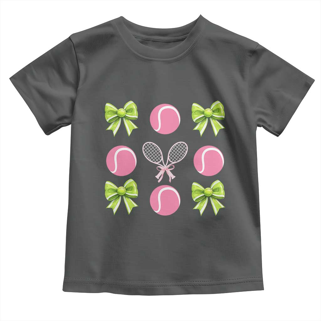 Pink Bow Coquette Tennis Lover Toddler T Shirt Funny Tennis Girl Gift TS12 Dark Heather Print Your Wear