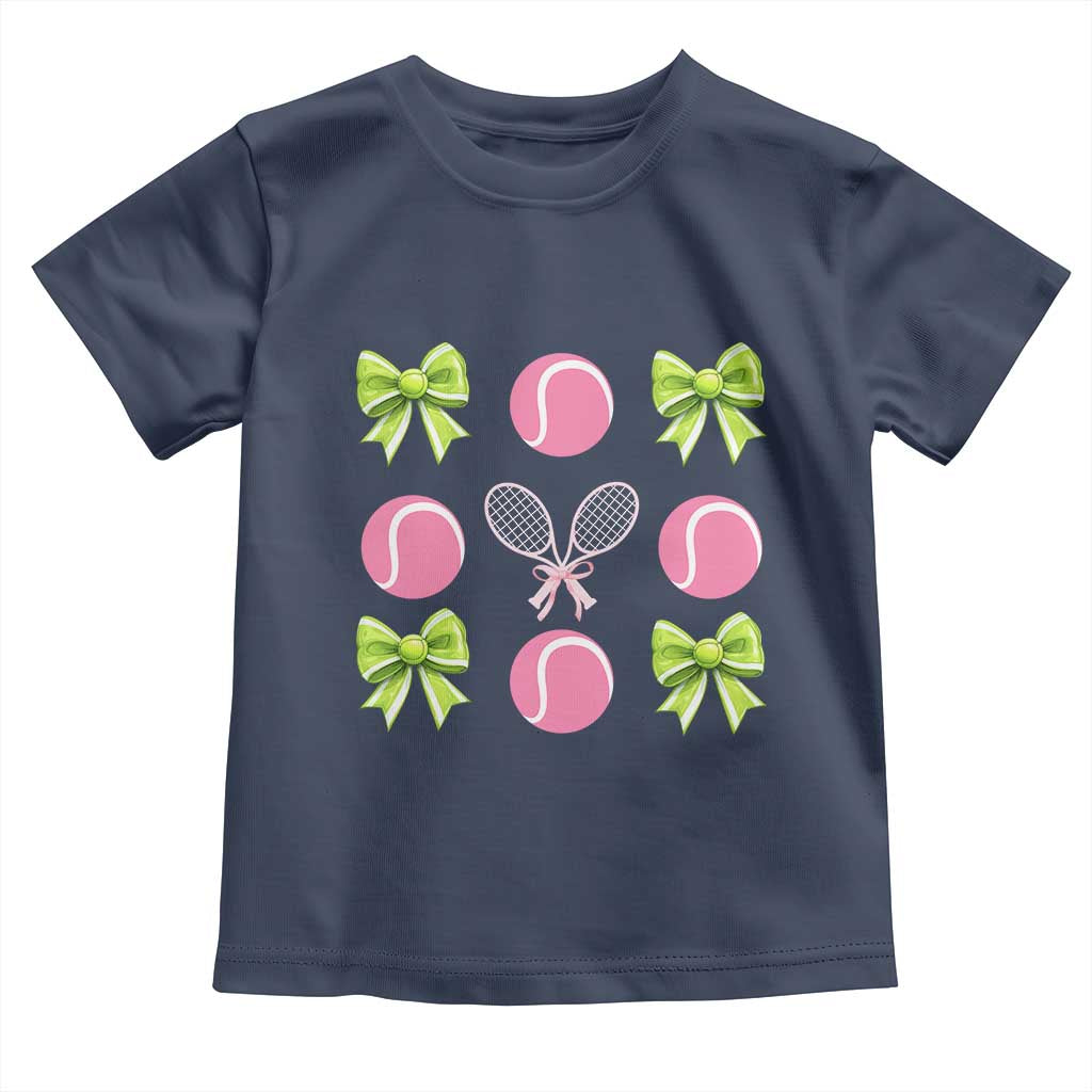 Pink Bow Coquette Tennis Lover Toddler T Shirt Funny Tennis Girl Gift TS12 Navy Print Your Wear