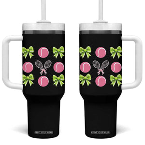 Pink Bow Coquette Tennis Lover Tumbler With Handle Funny Tennis Girl Gift TS12 One Size: 40 oz Black Print Your Wear