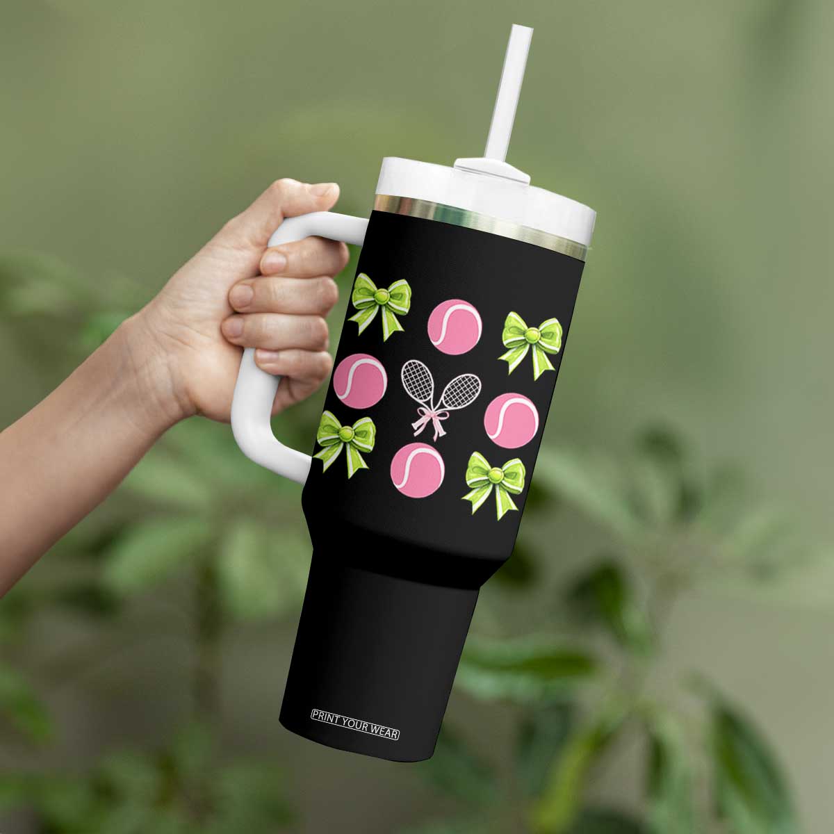 Pink Bow Coquette Tennis Lover Tumbler With Handle Funny Tennis Girl Gift TS12 Print Your Wear