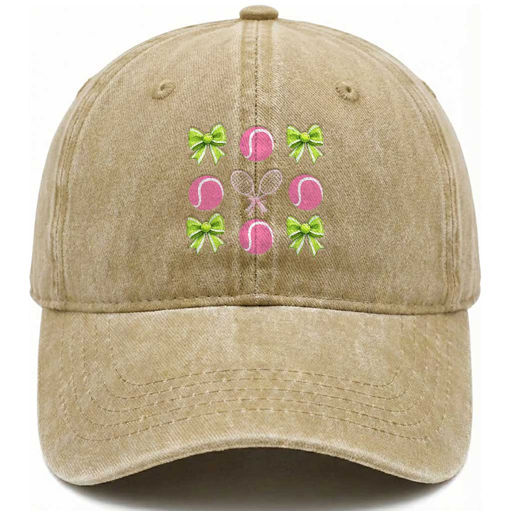 Pink Bow Coquette Tennis Lover Washed Cotton Baseball Cap Funny Tennis Girl Gift TS12 Print Your Wear