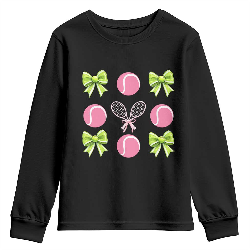 Pink Bow Coquette Tennis Lover Youth Sweatshirt Funny Tennis Girl Gift TS12 Black Print Your Wear