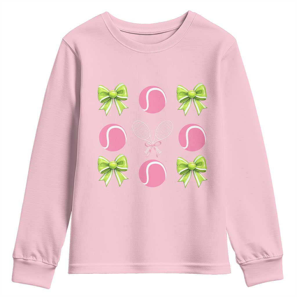 Pink Bow Coquette Tennis Lover Youth Sweatshirt Funny Tennis Girl Gift TS12 Light Pink Print Your Wear