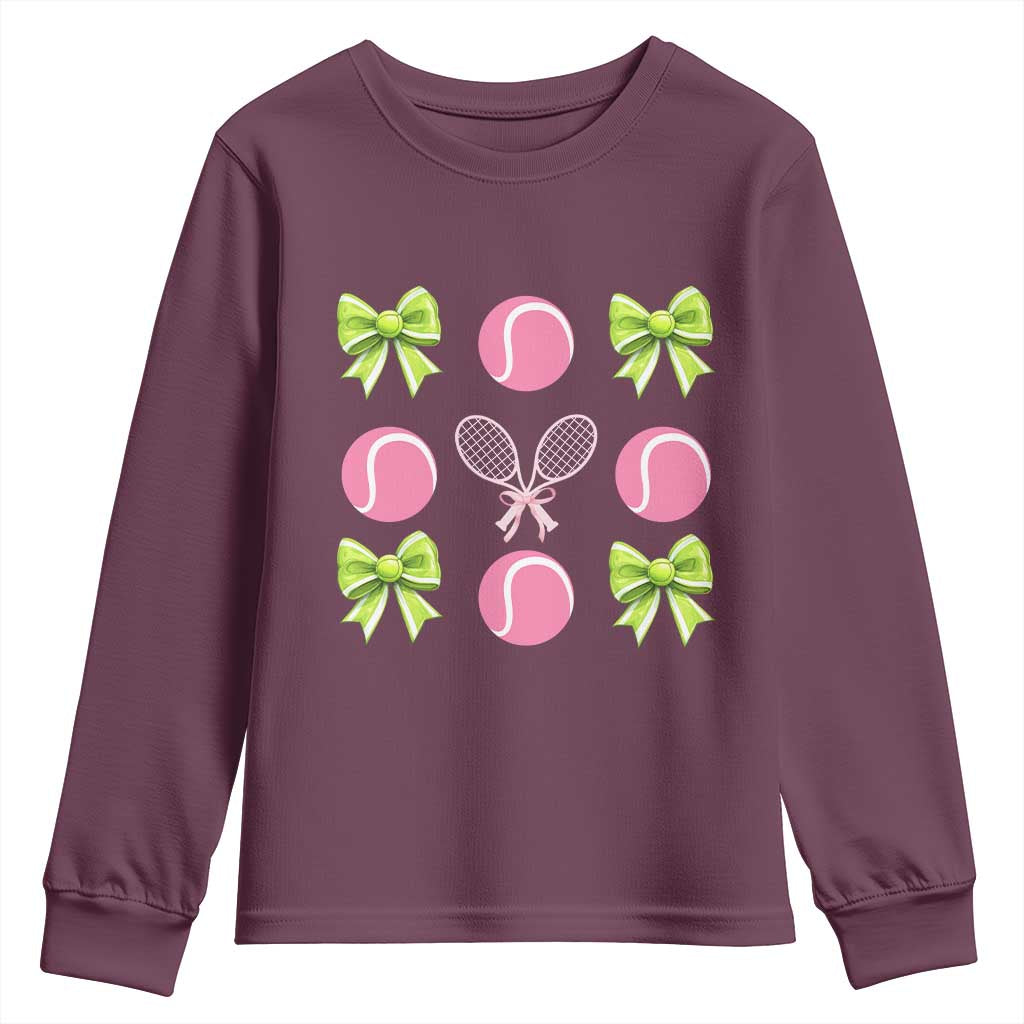 Pink Bow Coquette Tennis Lover Youth Sweatshirt Funny Tennis Girl Gift TS12 Maroon Print Your Wear