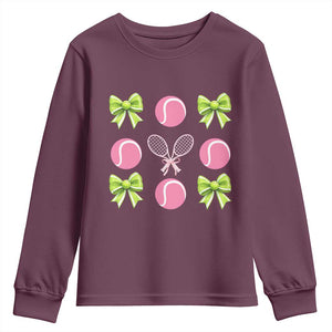Pink Bow Coquette Tennis Lover Youth Sweatshirt Funny Tennis Girl Gift TS12 Maroon Print Your Wear
