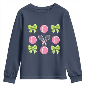 Pink Bow Coquette Tennis Lover Youth Sweatshirt Funny Tennis Girl Gift TS12 Navy Print Your Wear