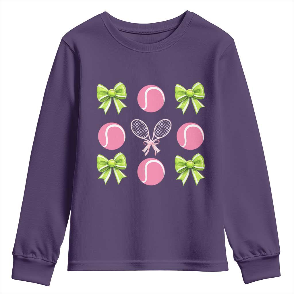 Pink Bow Coquette Tennis Lover Youth Sweatshirt Funny Tennis Girl Gift TS12 Purple Print Your Wear