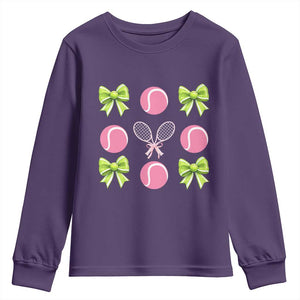 Pink Bow Coquette Tennis Lover Youth Sweatshirt Funny Tennis Girl Gift TS12 Purple Print Your Wear
