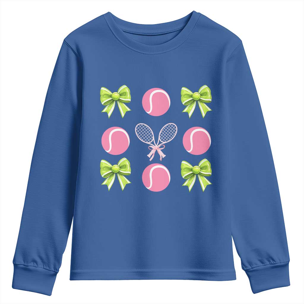 Pink Bow Coquette Tennis Lover Youth Sweatshirt Funny Tennis Girl Gift TS12 Royal Blue Print Your Wear