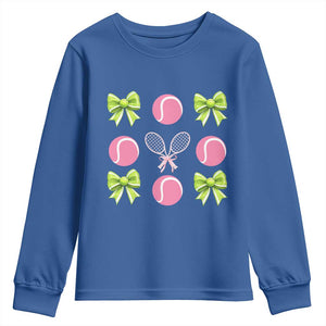 Pink Bow Coquette Tennis Lover Youth Sweatshirt Funny Tennis Girl Gift TS12 Royal Blue Print Your Wear