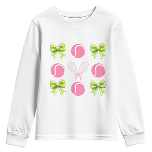 Pink Bow Coquette Tennis Lover Youth Sweatshirt Funny Tennis Girl Gift TS12 White Print Your Wear