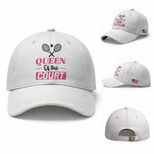 Queen Of The Court Baseball Cap Funny Tennis Girl Gift TS12 Baseball Cap Universal Fit White Print Your Wear