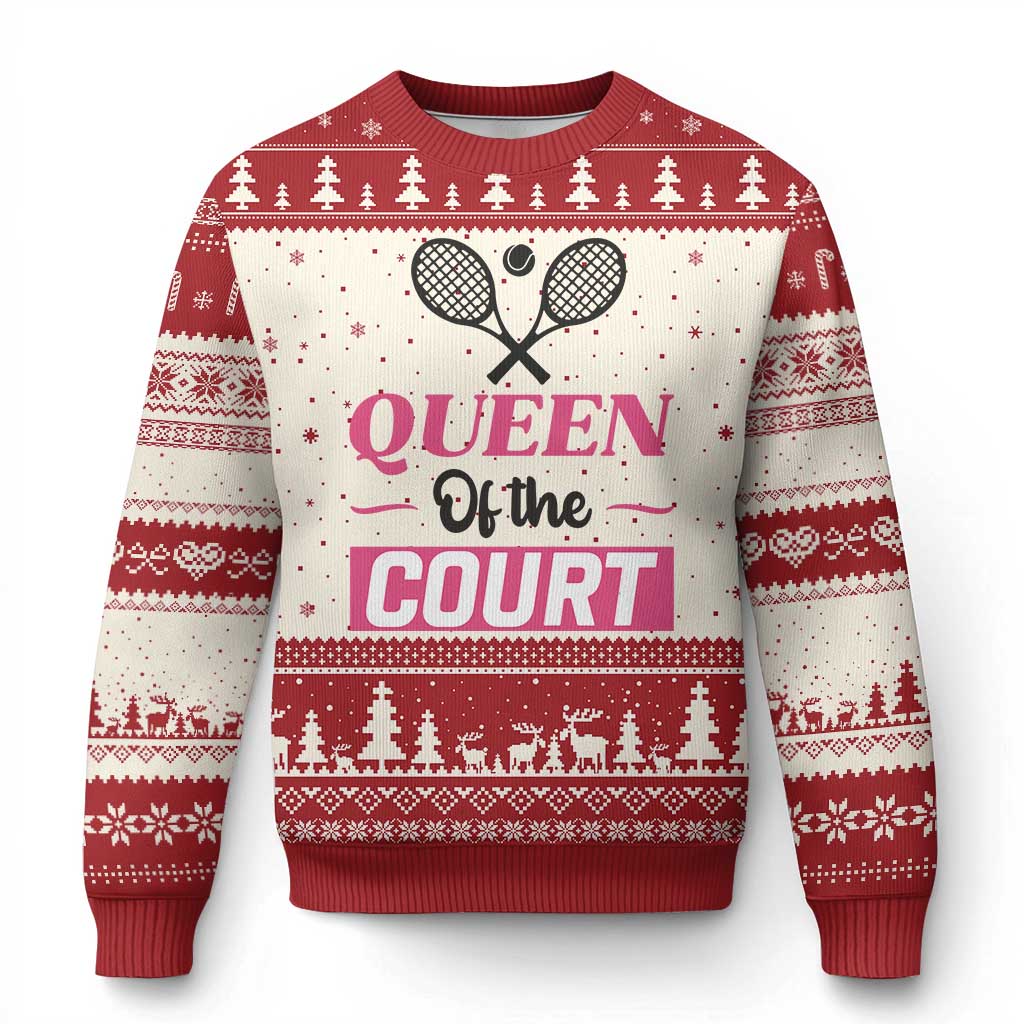 Queen Of The Court Ugly Christmas Sweater Funny Tennis Girl Gift TS12 Beige Red Print Your Wear