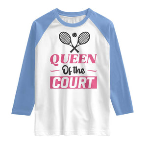 Queen Of The Court Raglan Shirt Funny Tennis Girl Gift TS12 White Carolina Blue Print Your Wear