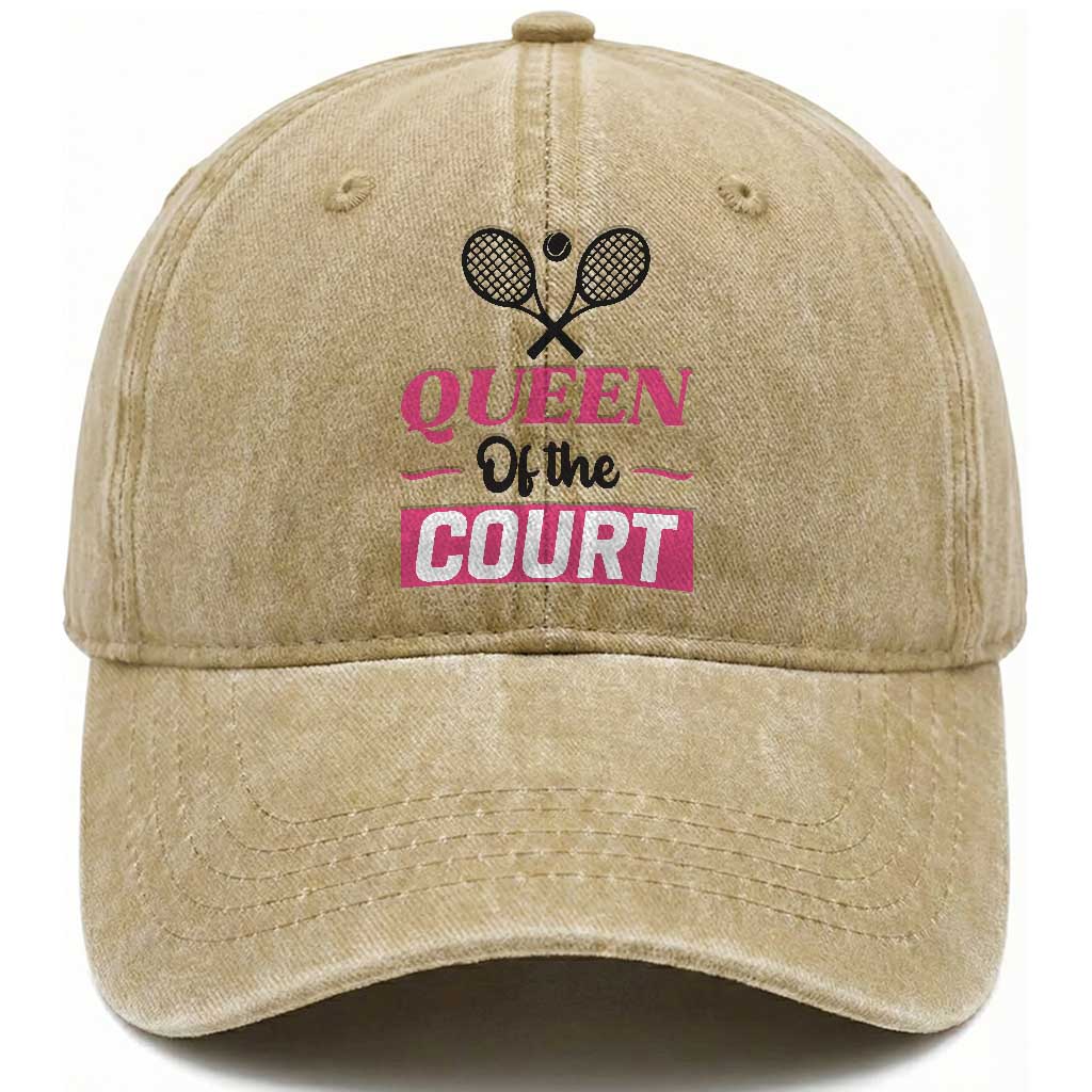 Queen Of The Court Washed Cotton Baseball Cap Funny Tennis Girl Gift TS12 Print Your Wear