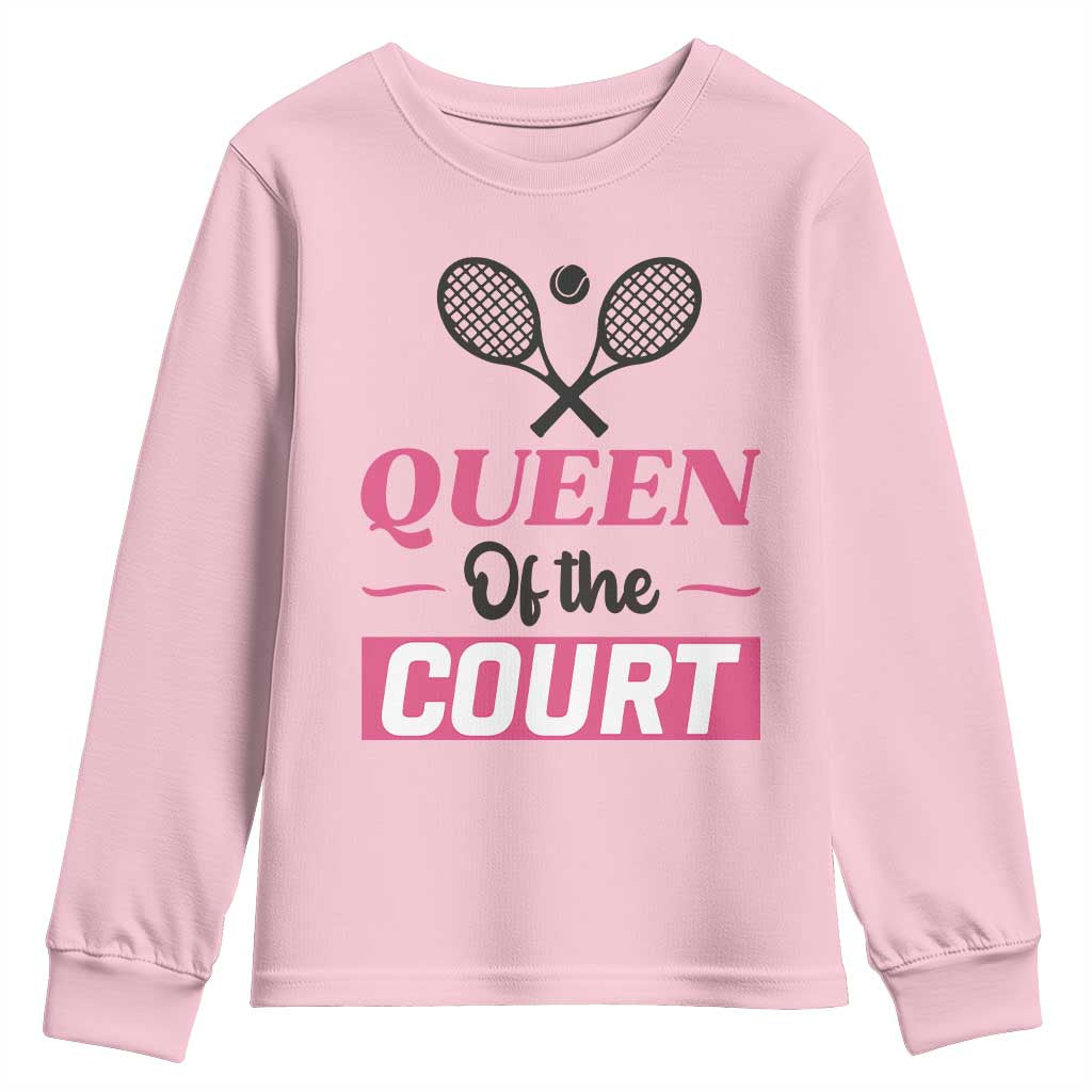 Queen Of The Court Youth Sweatshirt Funny Tennis Girl Gift TS12 Light Pink Print Your Wear