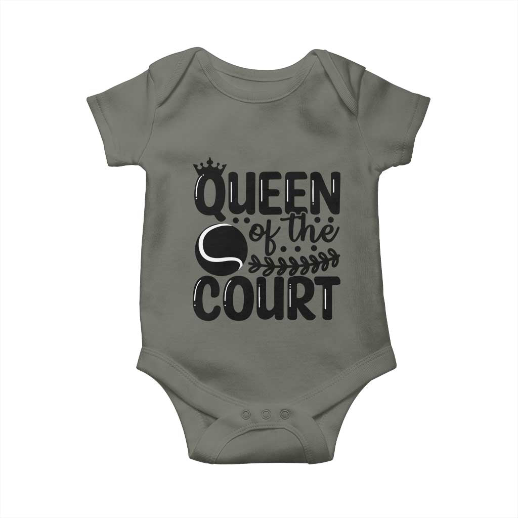 Funny Tennis Lover Gift Baby Onesie Queen Of The Court TS12 Military Green Print Your Wear