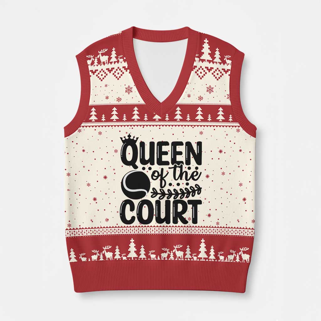 Funny Tennis Lover Gift V-Neck Knit Sweater Vest Queen Of The Court TS12 Beige Red Print Your Wear