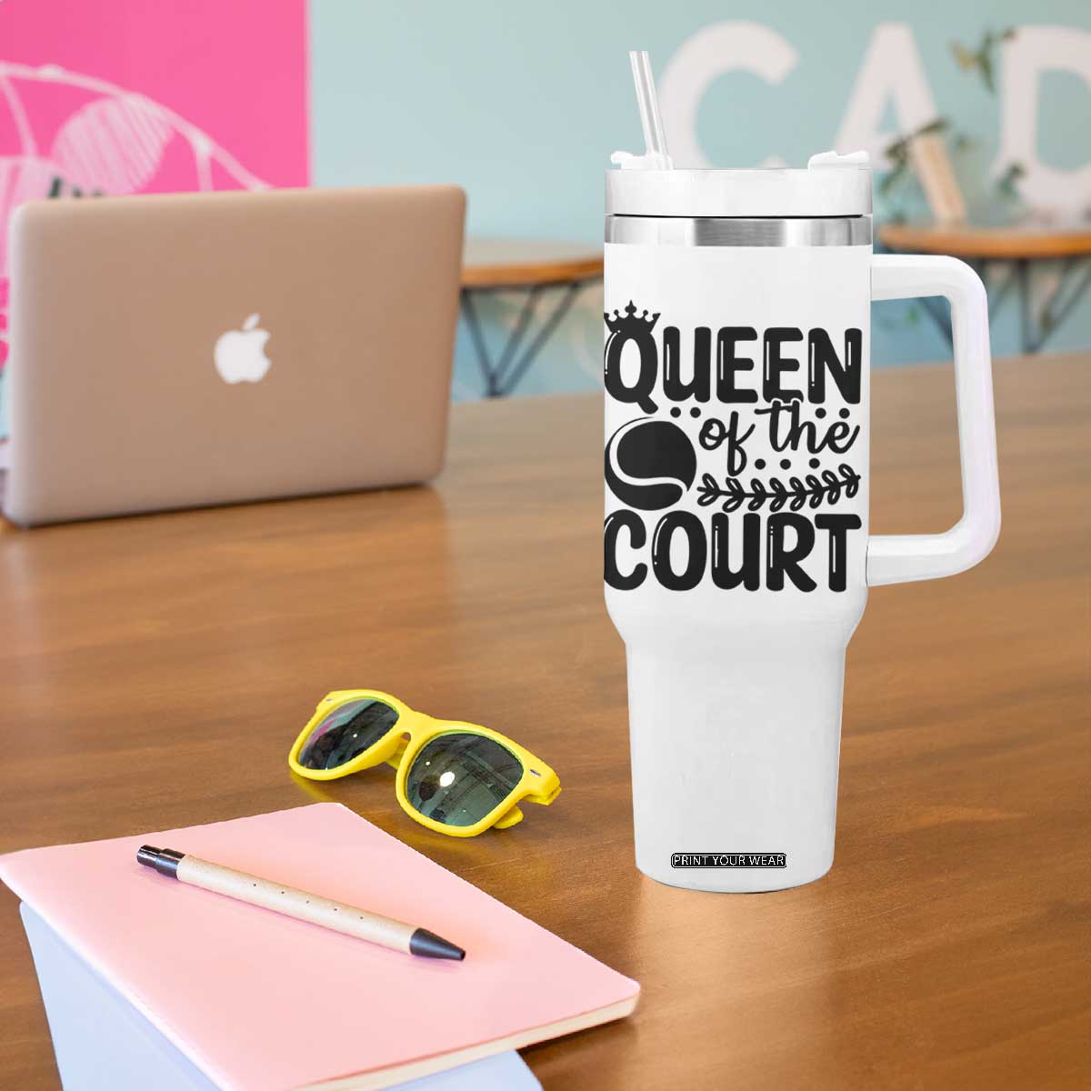 Funny Tennis Lover Gift Tumbler With Handle Queen Of The Court TS12 Print Your Wear
