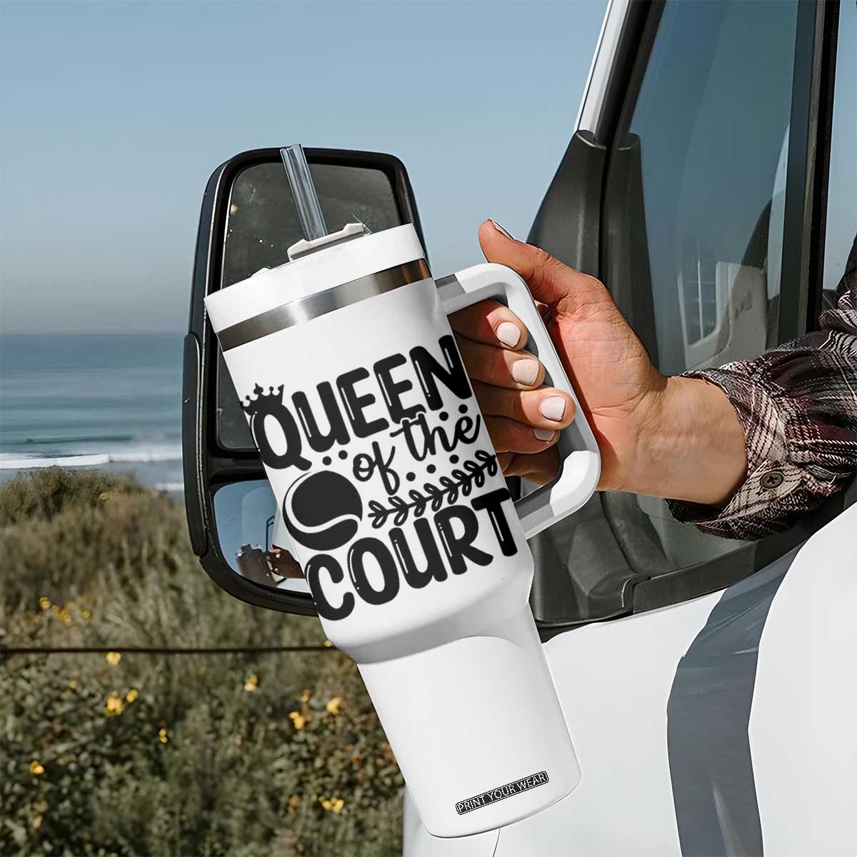 Funny Tennis Lover Gift Tumbler With Handle Queen Of The Court TS12 Print Your Wear