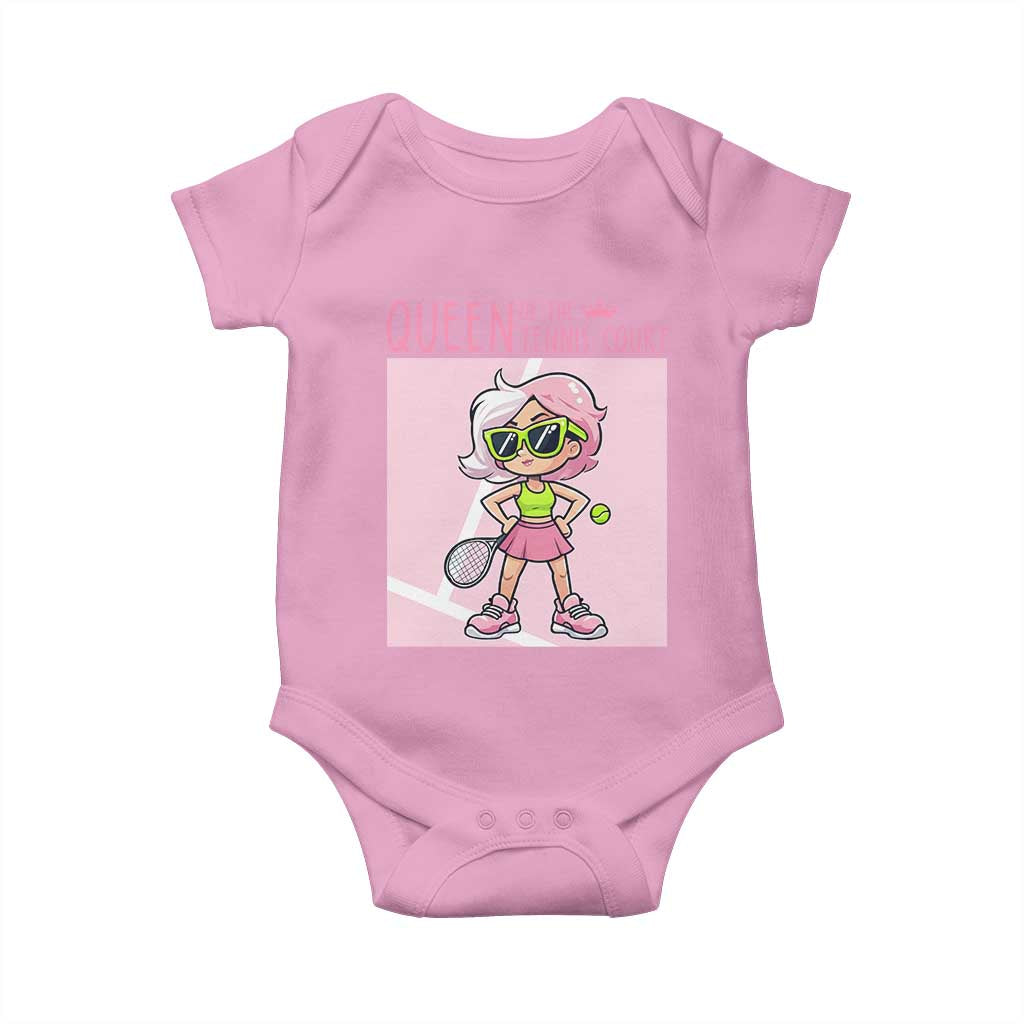 Queen Of The Court Baby Onesie Funny Tennis Player Gift For Women TS12 Light Pink Print Your Wear