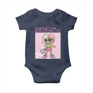 Queen Of The Court Baby Onesie Funny Tennis Player Gift For Women TS12 Navy Print Your Wear