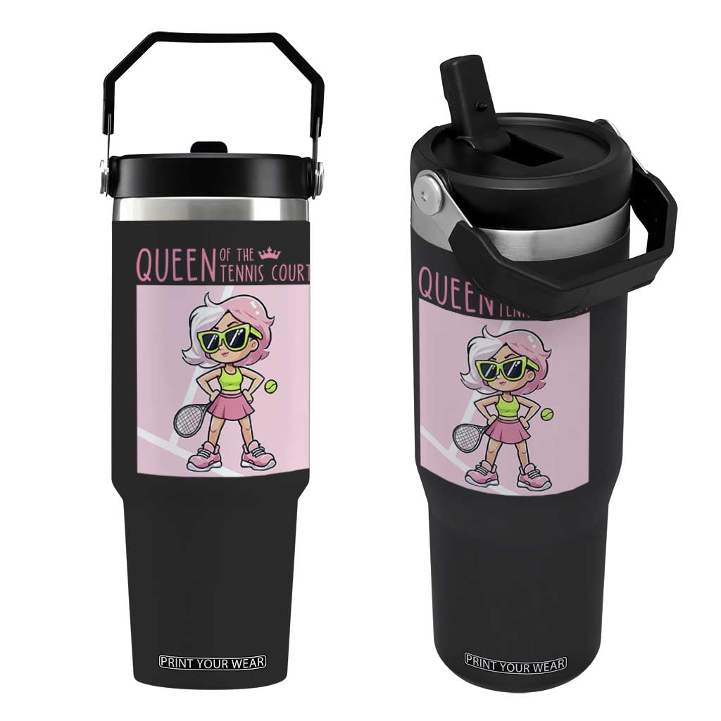 Queen Of The Court Flip Straw Tumbler Funny Tennis Player Gift For Women TS12 One Size: 30 oz Black Print Your Wear