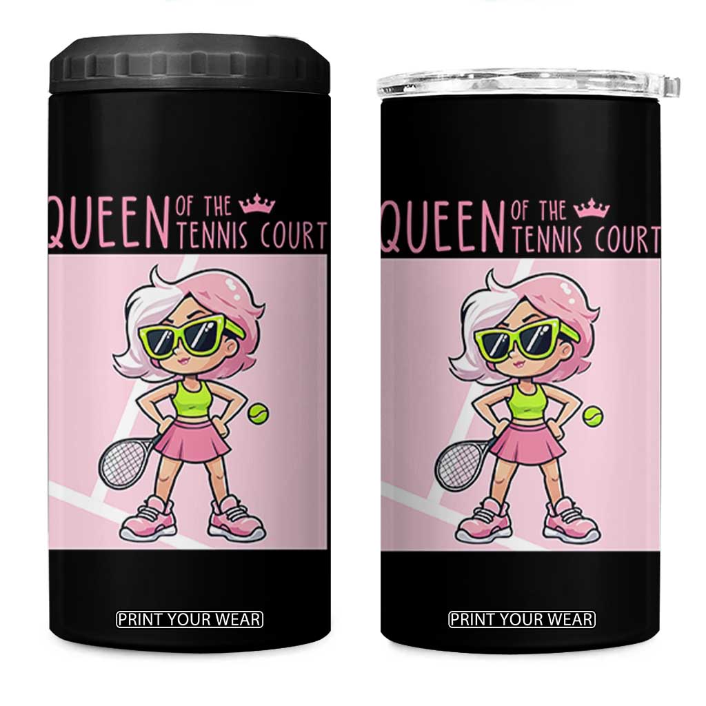 Queen Of The Court 4 in 1 Can Cooler Tumbler Funny Tennis Player Gift For Women TS12 One Size: 16 oz Black Print Your Wear