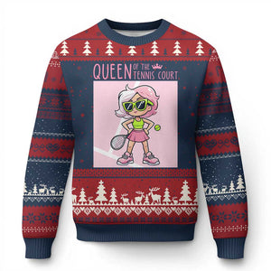 Queen Of The Court Ugly Christmas Sweater Funny Tennis Player Gift For Women TS12 Navy Red Print Your Wear