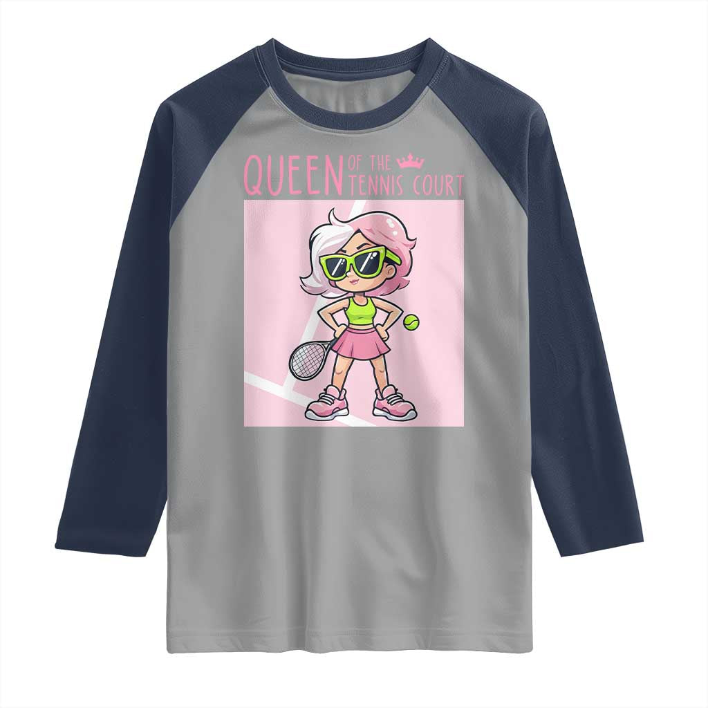 Queen Of The Court Raglan Shirt Funny Tennis Player Gift For Women TS12 Sport Gray Navy Print Your Wear