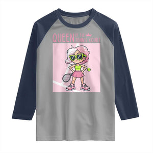 Queen Of The Court Raglan Shirt Funny Tennis Player Gift For Women TS12 Sport Gray Navy Print Your Wear
