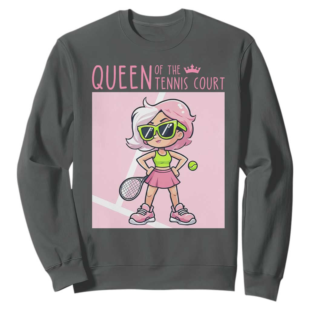Queen Of The Court Sweatshirt Funny Tennis Player Gift For Women TS12 Dark Heather Print Your Wear