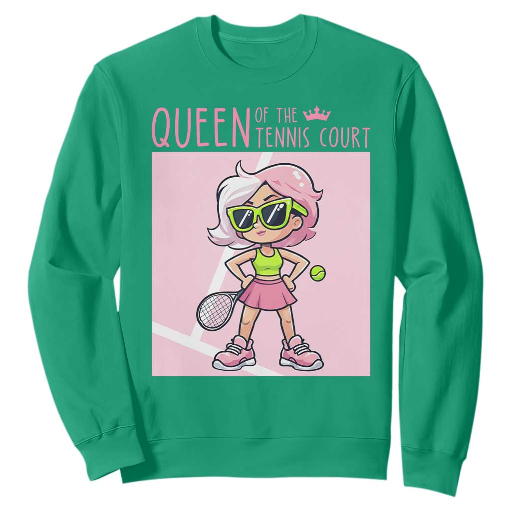 Queen Of The Court Sweatshirt Funny Tennis Player Gift For Women TS12 Irish Green Print Your Wear