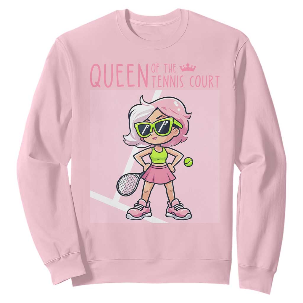 Queen Of The Court Sweatshirt Funny Tennis Player Gift For Women TS12 Light Pink Print Your Wear